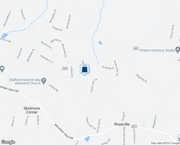 map of restaurants, bars, coffee shops, grocery stores, and more near 5 Pleasure Court in Stafford