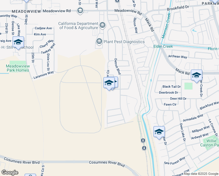 map of restaurants, bars, coffee shops, grocery stores, and more near 7837 Shrader Circle in Sacramento