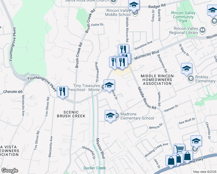 map of restaurants, bars, coffee shops, grocery stores, and more near in Santa Rosa