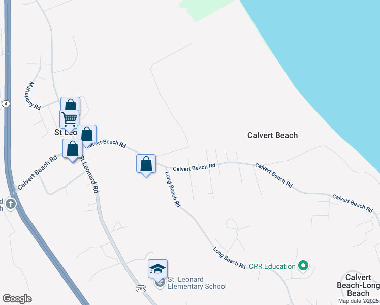 map of restaurants, bars, coffee shops, grocery stores, and more near 1150 Calvert Beach Road in Saint Leonard