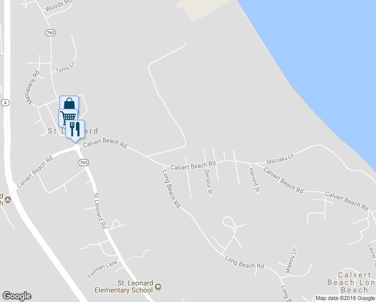 map of restaurants, bars, coffee shops, grocery stores, and more near 1150 Calvert Beach Road in Saint Leonard