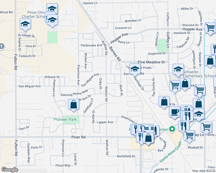 map of restaurants, bars, coffee shops, grocery stores, and more near 2021 Diego Avenue in Santa Rosa