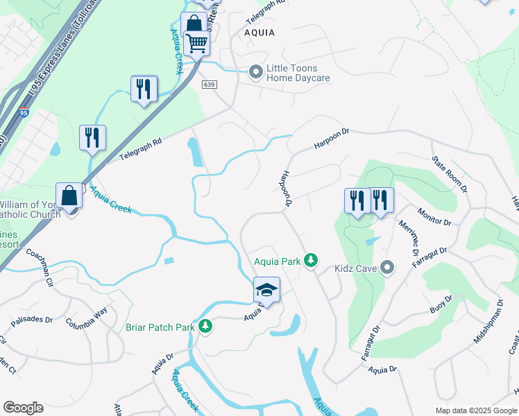 map of restaurants, bars, coffee shops, grocery stores, and more near 2080 Aquia Drive in Stafford