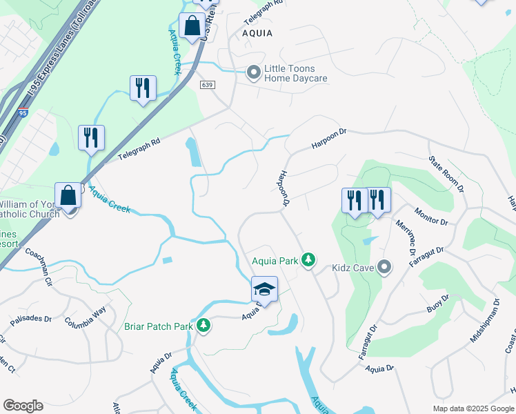 map of restaurants, bars, coffee shops, grocery stores, and more near 2080 Aquia Drive in Stafford