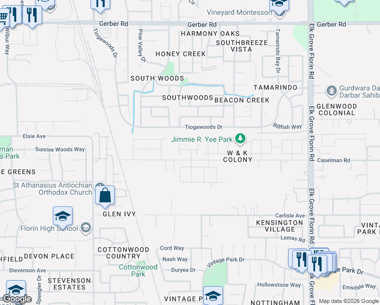 map of restaurants, bars, coffee shops, grocery stores, and more near 8689 Ventasso Way in Sacramento