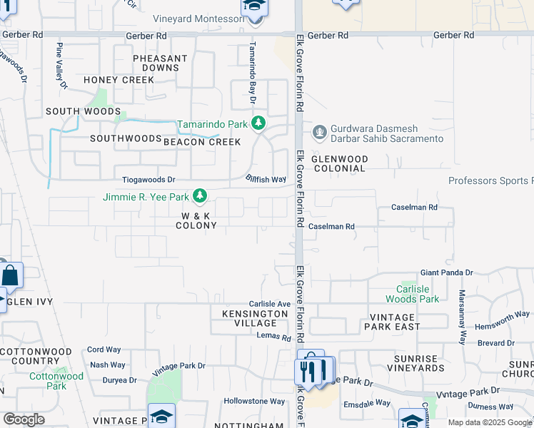 map of restaurants, bars, coffee shops, grocery stores, and more near 7866 Messara Way in Sacramento