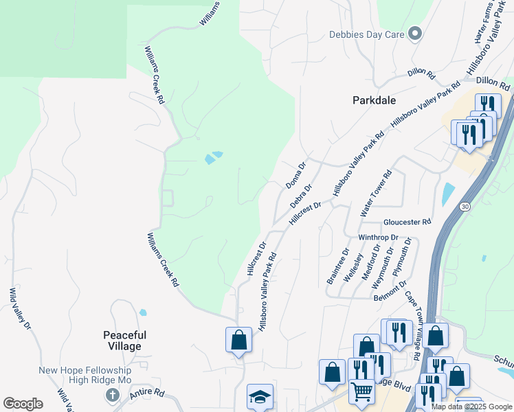 map of restaurants, bars, coffee shops, grocery stores, and more near in High Ridge