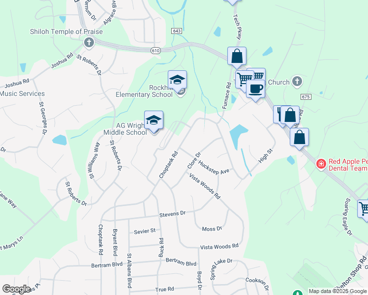 map of restaurants, bars, coffee shops, grocery stores, and more near 152 Choptank Road in Stafford