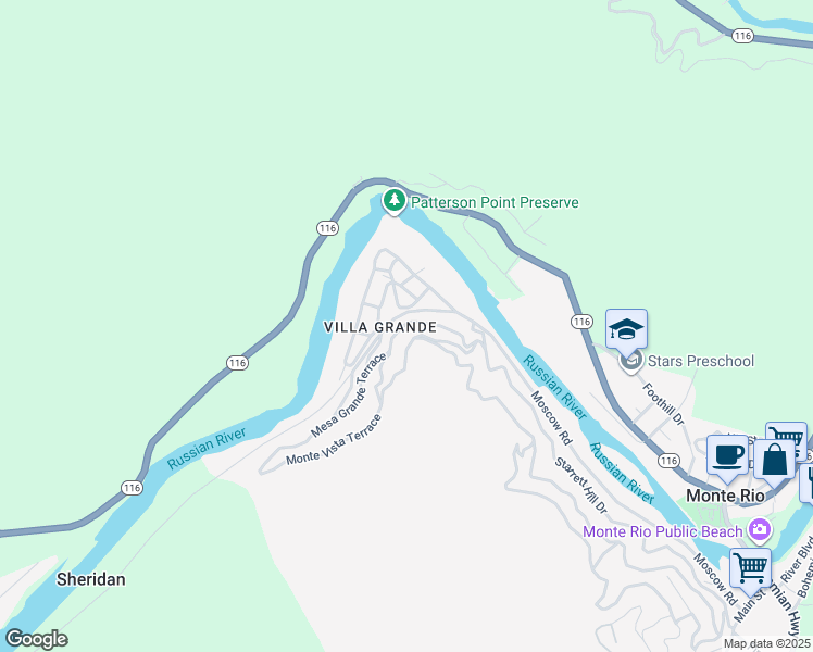 map of restaurants, bars, coffee shops, grocery stores, and more near in Monte Rio