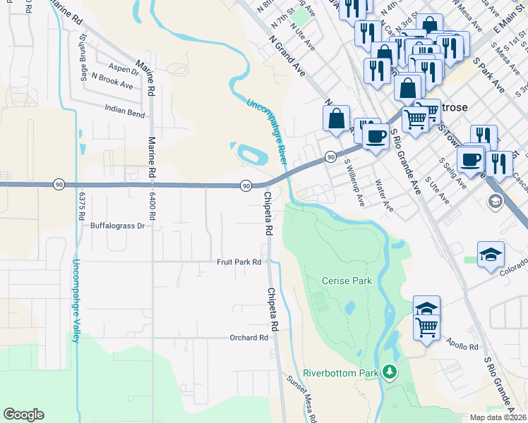 map of restaurants, bars, coffee shops, grocery stores, and more near 550 Pierce Road in Montrose