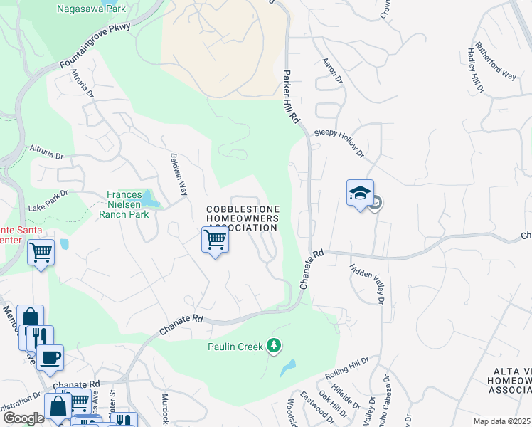 map of restaurants, bars, coffee shops, grocery stores, and more near 3220 Cobblestone Drive in Santa Rosa
