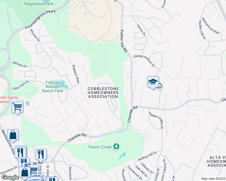 map of restaurants, bars, coffee shops, grocery stores, and more near 3220 Cobblestone Drive in Santa Rosa