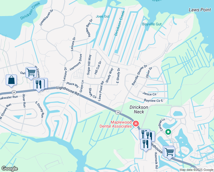 map of restaurants, bars, coffee shops, grocery stores, and more near 37662 East Shady Drive in Selbyville