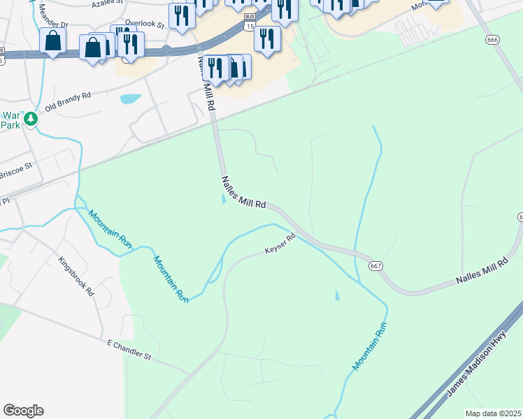 map of restaurants, bars, coffee shops, grocery stores, and more near 15304 Nalles Mill Road in Culpeper