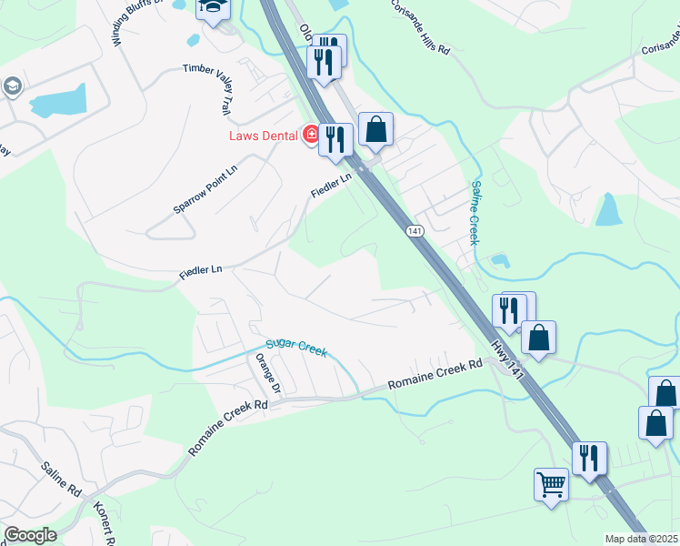 map of restaurants, bars, coffee shops, grocery stores, and more near 21 North Ridge Drive in Fenton