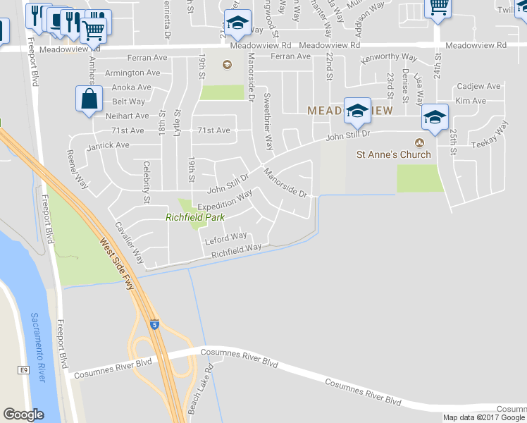 map of restaurants, bars, coffee shops, grocery stores, and more near 7945 Tantura Way in Sacramento