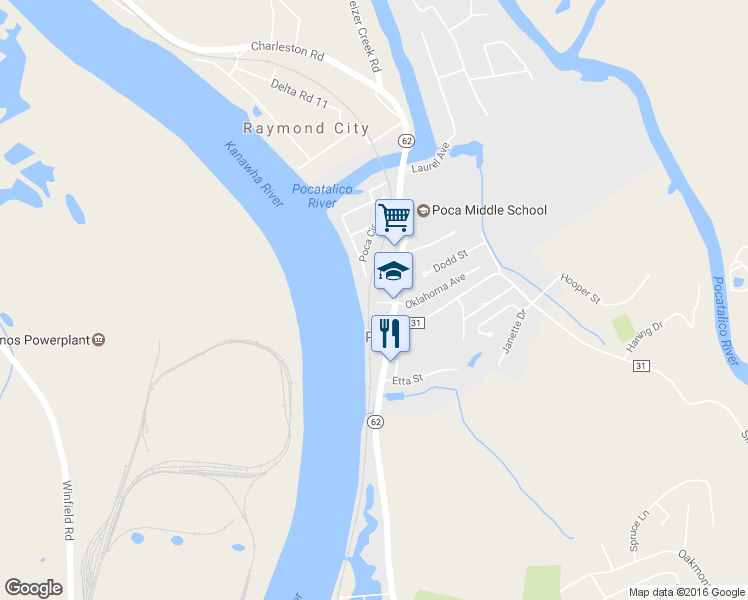 map of restaurants, bars, coffee shops, grocery stores, and more near 46 Alford St in Poca