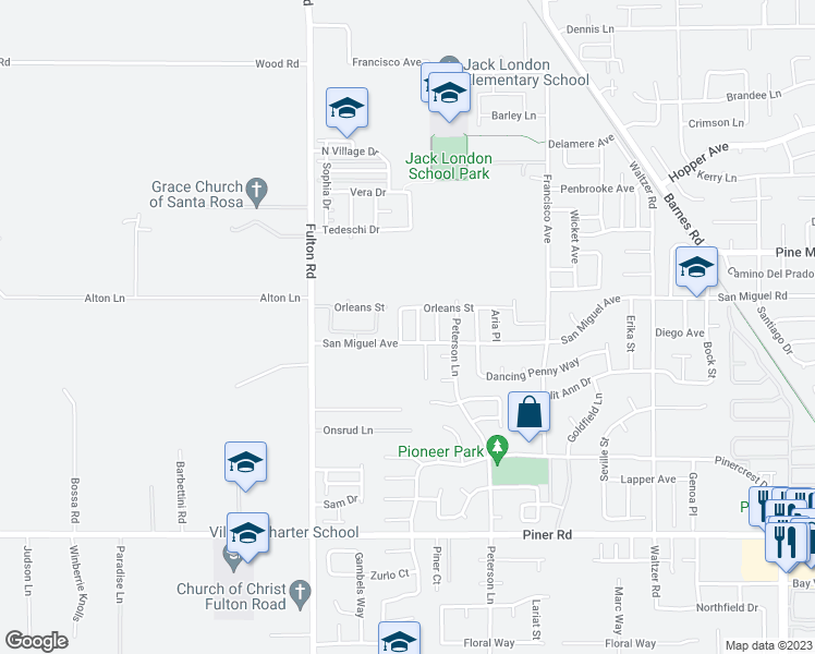 map of restaurants, bars, coffee shops, grocery stores, and more near 2226 Saint Chapelle Street in Santa Rosa