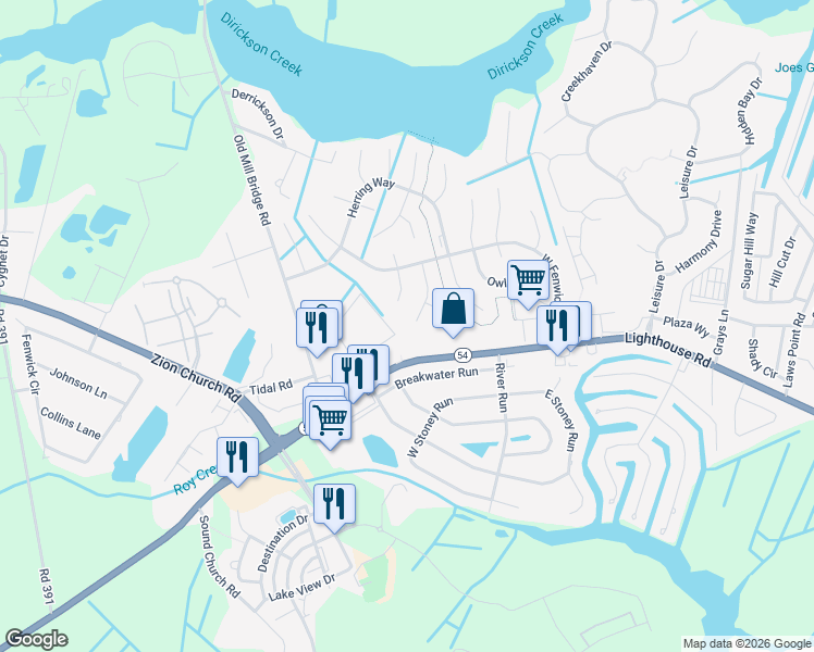 map of restaurants, bars, coffee shops, grocery stores, and more near 32472 Killdeer Drive in Selbyville