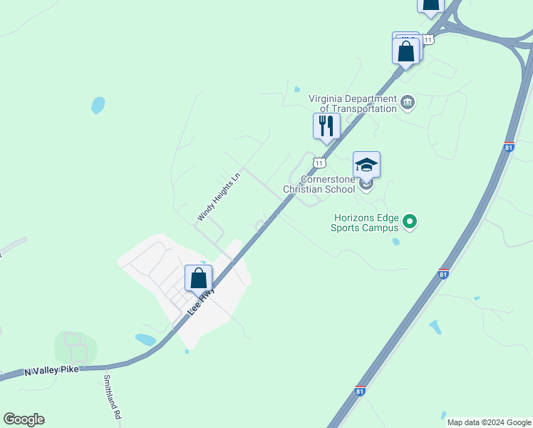 map of restaurants, bars, coffee shops, grocery stores, and more near 3011 North Valley Pike in Harrisonburg