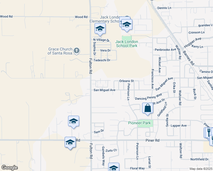 map of restaurants, bars, coffee shops, grocery stores, and more near 2407 Avignon Circle in Santa Rosa