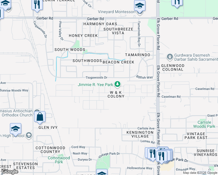map of restaurants, bars, coffee shops, grocery stores, and more near 8764 Esperia Way in Sacramento