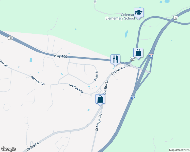 map of restaurants, bars, coffee shops, grocery stores, and more near 203 Baker Street in Villa Ridge