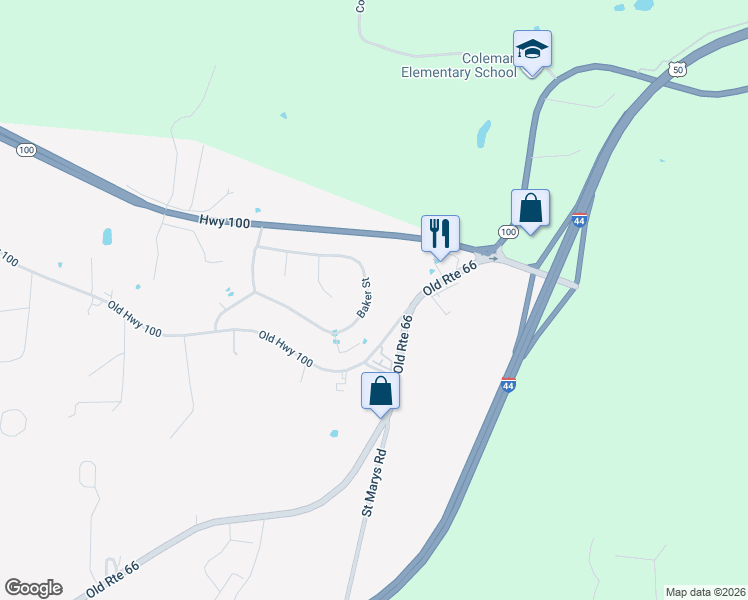 map of restaurants, bars, coffee shops, grocery stores, and more near 202 Baker Street in Villa Ridge