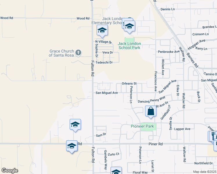 map of restaurants, bars, coffee shops, grocery stores, and more near 2411 Avignon Circle in Santa Rosa