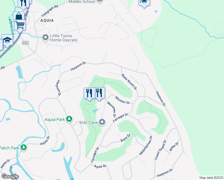 map of restaurants, bars, coffee shops, grocery stores, and more near 2007 Monitor Drive in Stafford