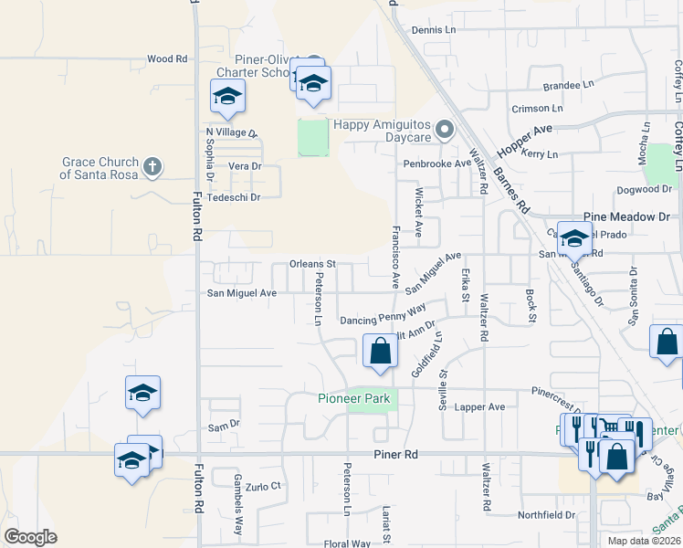 map of restaurants, bars, coffee shops, grocery stores, and more near 2308 Dancing Penny Way in Santa Rosa