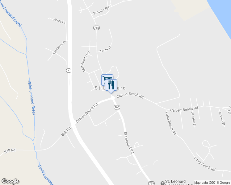 map of restaurants, bars, coffee shops, grocery stores, and more near 4990 St Leonard Rd in St Leonard