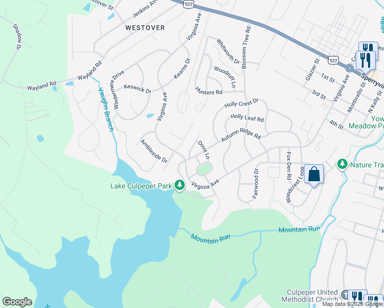 map of restaurants, bars, coffee shops, grocery stores, and more near 915 Persimmon Place in Culpeper