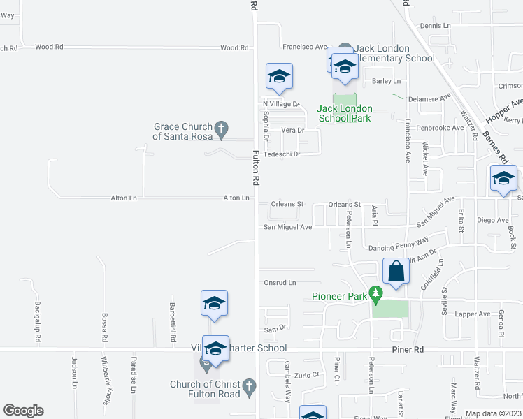 map of restaurants, bars, coffee shops, grocery stores, and more near 2486 Avignon Circle in Santa Rosa