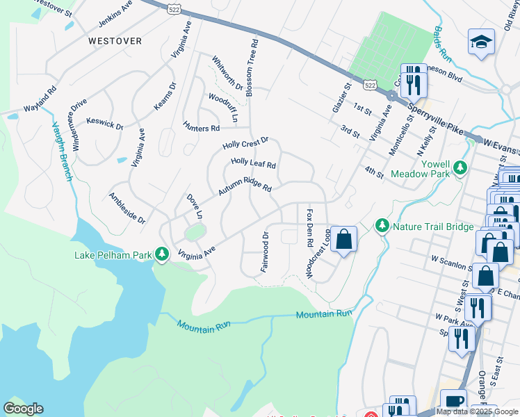 map of restaurants, bars, coffee shops, grocery stores, and more near 753 Blossom Tree Road in Culpeper