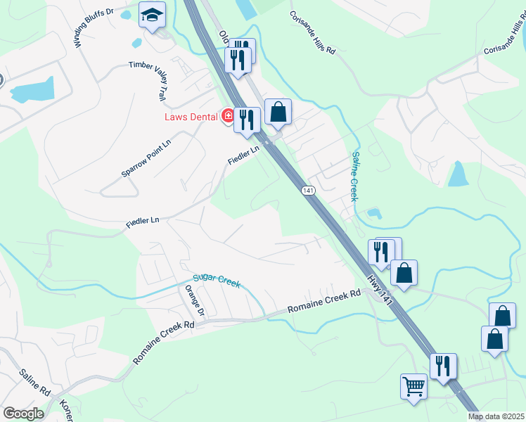 map of restaurants, bars, coffee shops, grocery stores, and more near 21 North Ridge Drive in Fenton