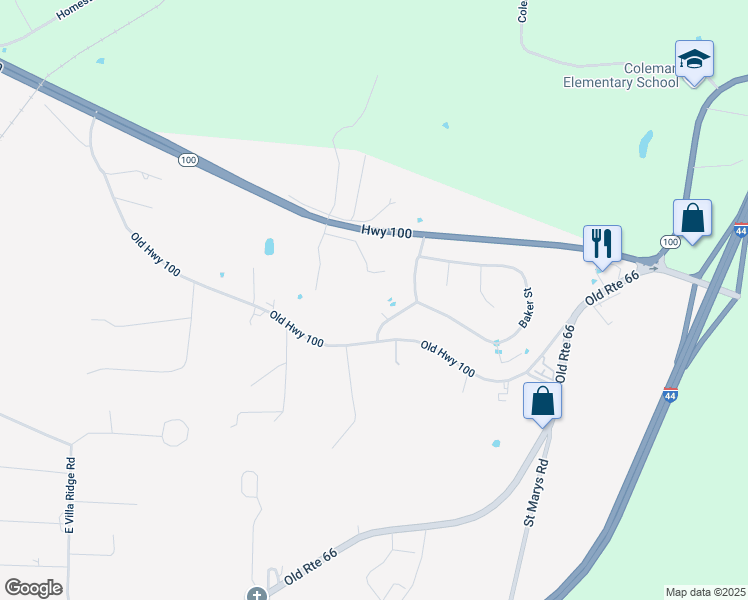 map of restaurants, bars, coffee shops, grocery stores, and more near 312 Rugby Court in Villa Ridge