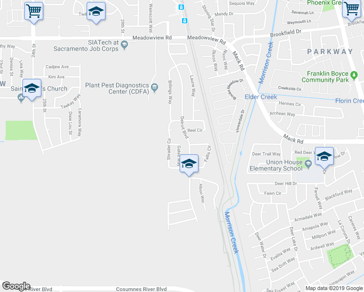 map of restaurants, bars, coffee shops, grocery stores, and more near 3425 Gates Way in Sacramento
