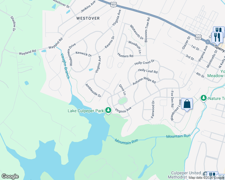 map of restaurants, bars, coffee shops, grocery stores, and more near 915 Persimmon Place in Culpeper