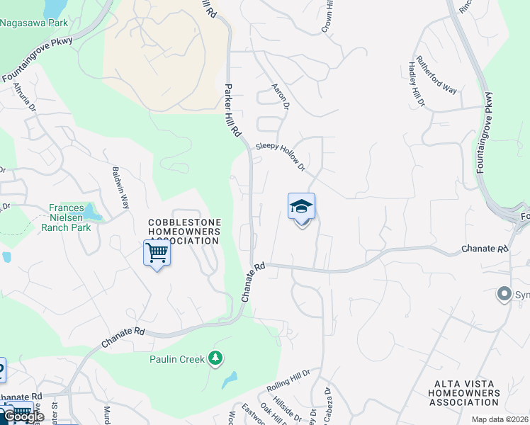map of restaurants, bars, coffee shops, grocery stores, and more near 3360 Parker Hill Road in Santa Rosa
