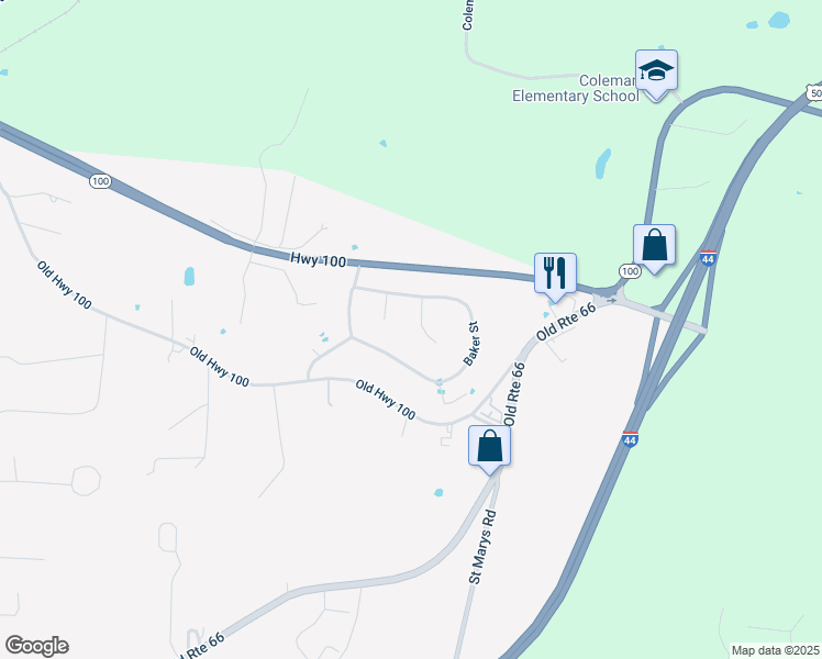 map of restaurants, bars, coffee shops, grocery stores, and more near 253 Baker Street in Villa Ridge