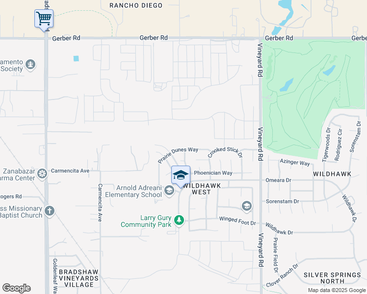 map of restaurants, bars, coffee shops, grocery stores, and more near 10021 Prairie Dunes Way in Sacramento