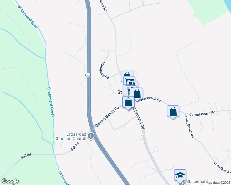 map of restaurants, bars, coffee shops, grocery stores, and more near 4820 Maryland Avenue in Saint Leonard