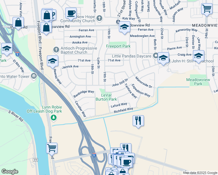 map of restaurants, bars, coffee shops, grocery stores, and more near 1910 John Still Drive in Sacramento