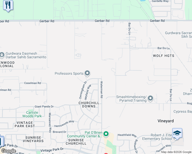 map of restaurants, bars, coffee shops, grocery stores, and more near in Sacramento County