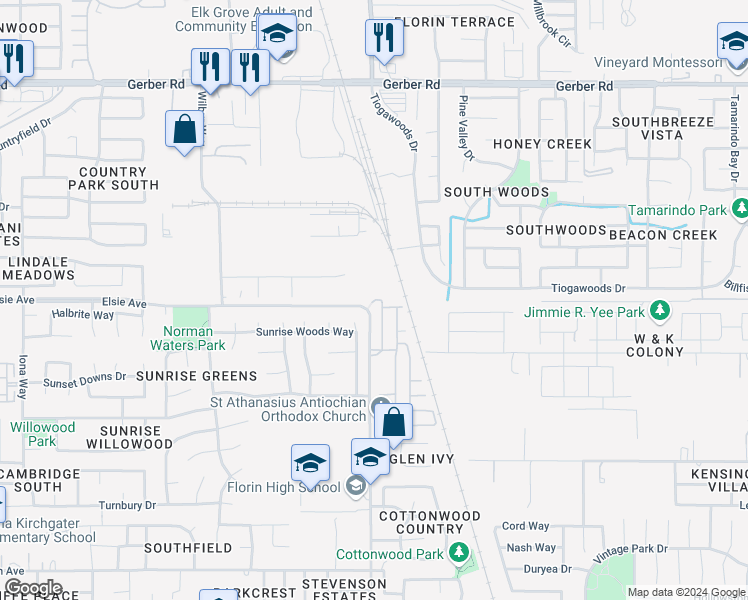 map of restaurants, bars, coffee shops, grocery stores, and more near 8500 Carbide Court in Sacramento