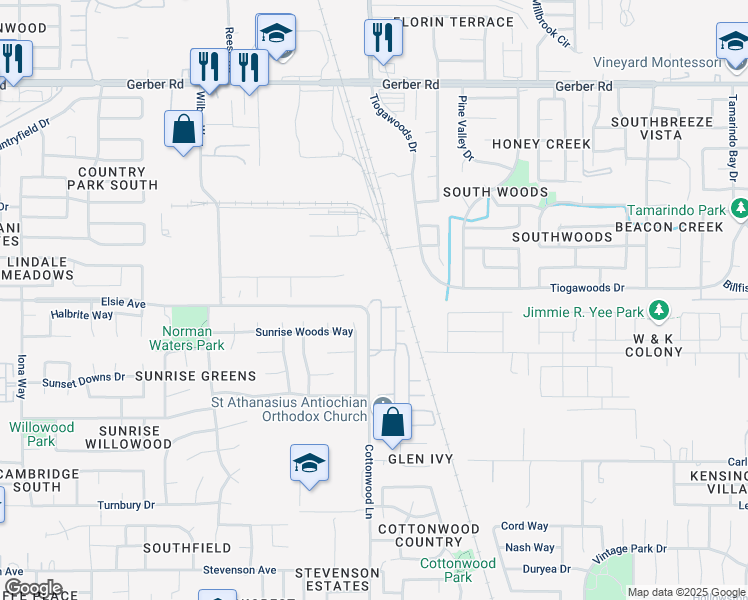 map of restaurants, bars, coffee shops, grocery stores, and more near 8500 Carbide Court in Sacramento