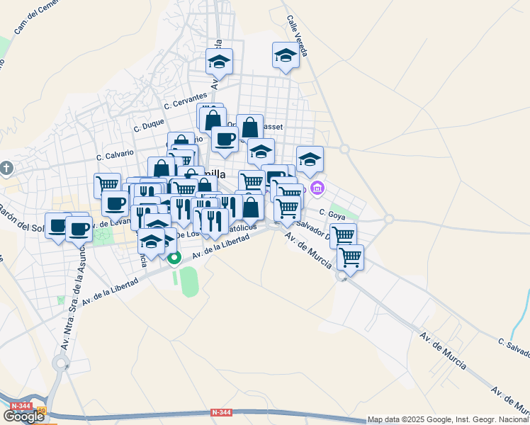 map of restaurants, bars, coffee shops, grocery stores, and more near 29-31 Avenida de Murcia in Jumilla