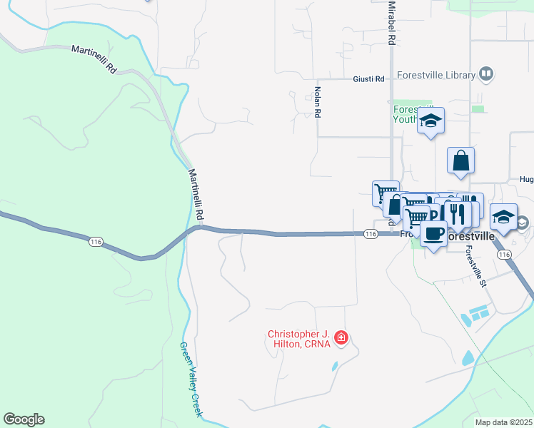 map of restaurants, bars, coffee shops, grocery stores, and more near 123 Nolan Court in Forestville