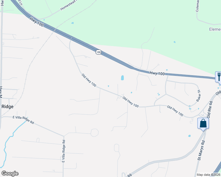 map of restaurants, bars, coffee shops, grocery stores, and more near 355 Old Highway 100 in Villa Ridge